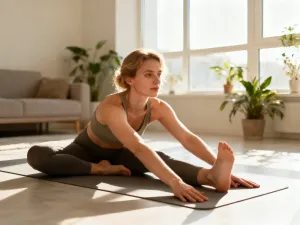 Mężczyzna w profesjonalnym stroju do treningu EMS stoi w nowoczesnym studiu fitness, przygotowując się do ćwiczeń.